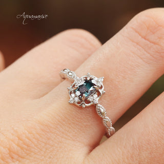 Claire Vintage Alexandrite Engagement Ring in 14K White Gold