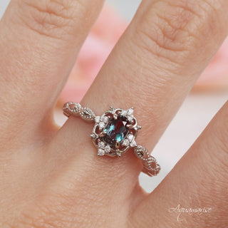 Claire Vintage Alexandrite Engagement Ring in 14K White Gold