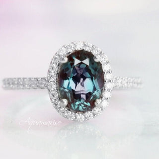Iris Oval Alexandrite Engagement Ring in 14K White Gold