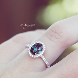 Iris Oval Alexandrite Engagement Ring in 14K White Gold