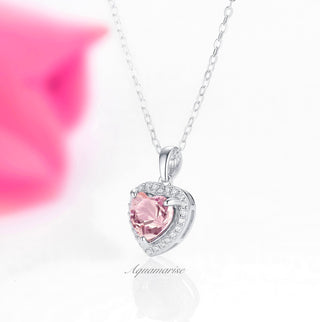Heart Morganite Necklace in 925 Sterling Silver