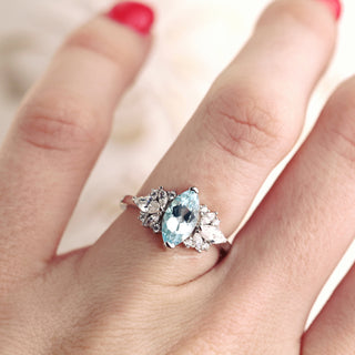 Adeline Marquise Cut Flower Aquamarine Engagement Ring in 14K White Gold