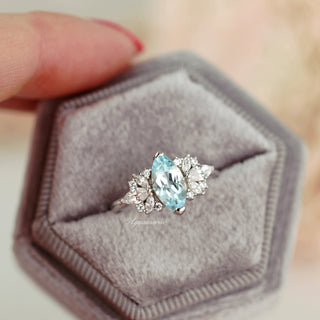 Adeline Marquise Cut Flower Aquamarine Engagement Ring in 14K White Gold