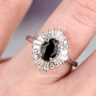 Victoria Black Onyx Engagement Ring in Sterling Silver