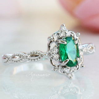 Claire Vintage Emerald Engagement Ring in 14K White Gold