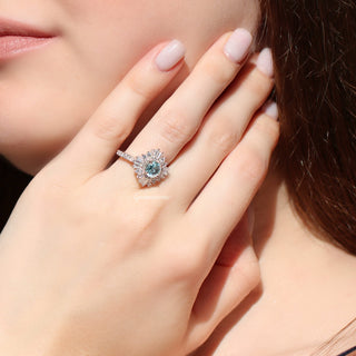 Joelle Vintage Aquamarine Engagement Ring in 14K White Gold