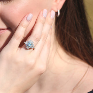 Joelle Vintage Aquamarine Engagement Ring in 14K White Gold