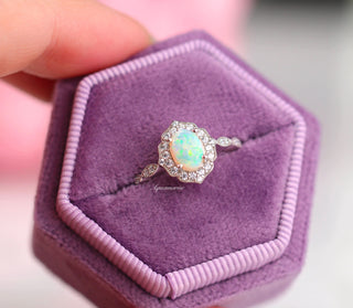 Cordelia Oval Cut Australian Opal Engagement Ring in 14K White Gold