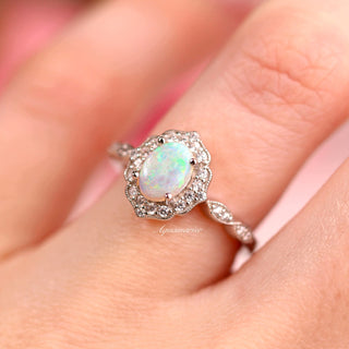 Cordelia Oval Cut Australian Opal Engagement Ring in 14K White Gold