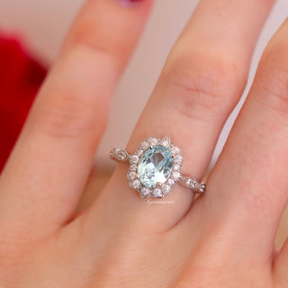 Cordelia Oval Cut Aquamarine Engagement Ring in 14K White Gold