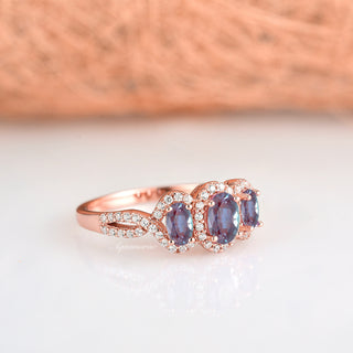 Three Stone Alexandrite Ring in 14K Rose Gold Vermeil