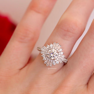 Joelle Starburst Moissanite Engagement Ring in 14K White Gold