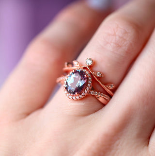 Alexandrite Leaf Ring Set in 14K Rose Gold Vermeil