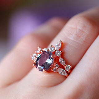 Evelyn Oval Cut Alexandrite Engagement Ring Set in 14K Rose Gold Vermeil