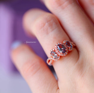 Three Stone Alexandrite Ring in 14K Rose Gold Vermeil