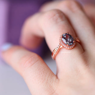 Alexandrite Leaf Ring Set in 14K Rose Gold Vermeil