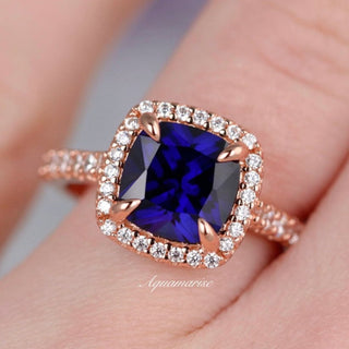 Belle Cushion Blue Sapphire Ring in 14K Rose Gold Vermeil