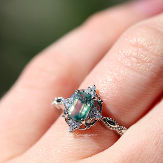Claire Green Moss Agate Engagement Ring in 14K White Gold