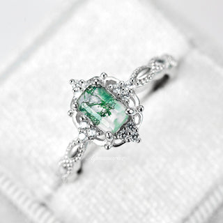 Claire Green Moss Agate Engagement Ring in 14K White Gold