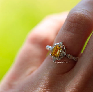 Claire Natural Citrine Engagement Ring in 14K White Gold
