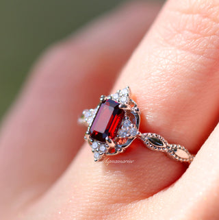 Claire Vintage Garnet Engagement Ring in 14K White Gold