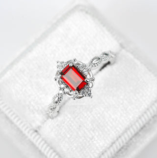 Claire Vintage Garnet Engagement Ring in 14K White Gold