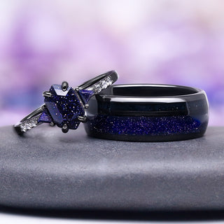 Coordinated couples ring set with blue gemstones by Aquamarise