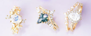 A row of Aquamarise engagement rings in current trending styles
