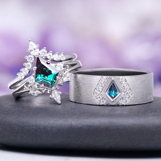 Elowen Kite Cut Lab Grown Alexandrite Engagement Ring Set in 14K White Gold