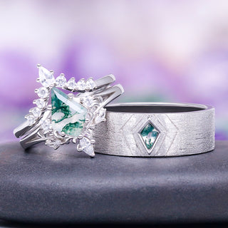 Elowen Green Moss Agate Engagement Ring Set in 14K White Gold