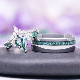 Skye Kite® Green Moss Agate Engagement Ring Set in 14K White Gold