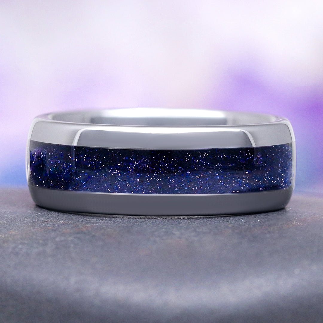 Starry Night Crescent Moon Couples Ring
