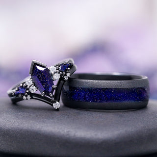 Kite Galaxy Sandstone (Starry Night) Ring Set- Black Ruthenium