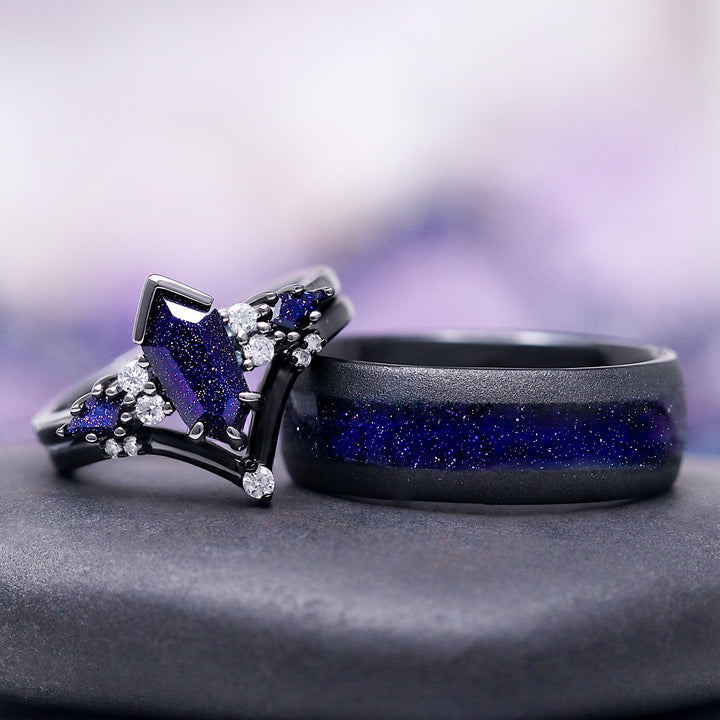 Kite Galaxy Sandstone (Starry Night) Ring Set- Black Ruthenium