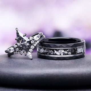 Skye Kite® Galaxy Herkimer Diamond Ring Set in Black Ruthenium