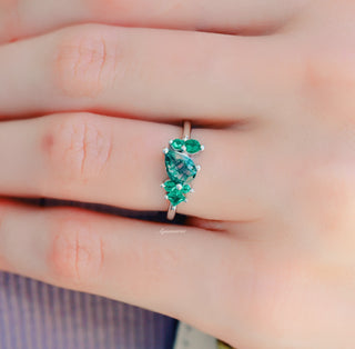 Moss Agate & Emerald Cluster Ring in Sterling Silver