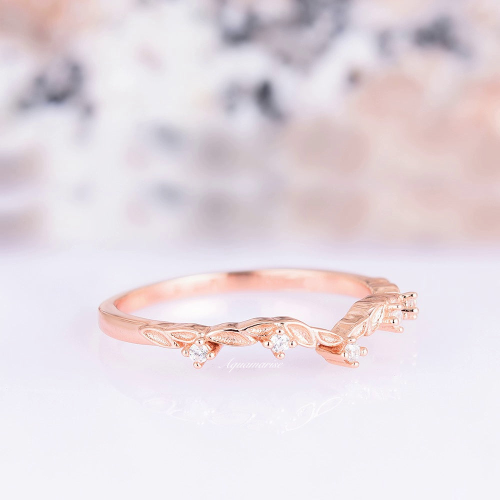 Filigree Fairy Leaf Wedding Band- 14K Solid Rose Gold