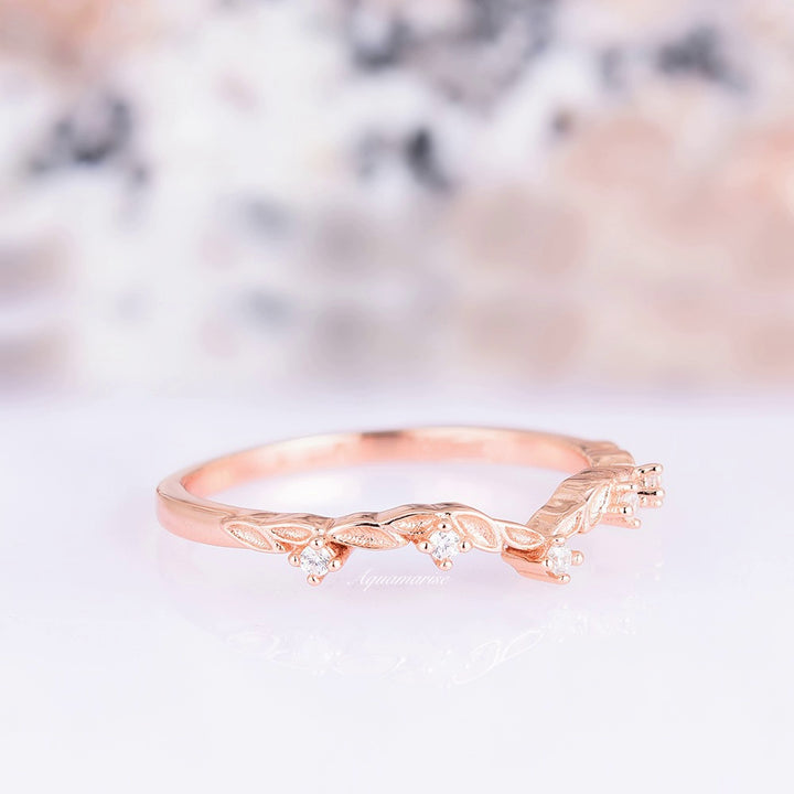 Filigree Fairy Leaf Wedding Band- 14K Solid Rose Gold