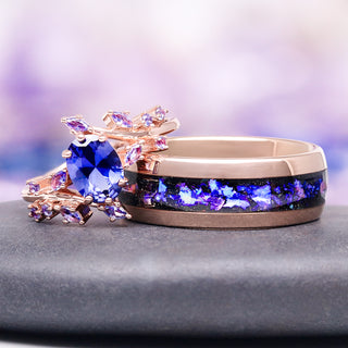 Orion Nebula™ & Cornflower Sapphire Leaf Couples Ring Set