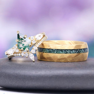 Skye Kite® Green Moss Agate Couples Ring Set