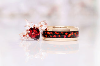 Crushed Galaxy Red Fire Opal Wedding Band in Rose Gold Tungsten Carbide (8mm)