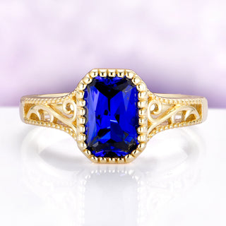 14K Solid Gold Radiant Cut Blue Sapphire Engagement Ring