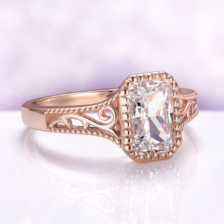 14K Solid Rose Gold Radiant Cut Diamond Engagement Ring