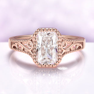 14K Solid Rose Gold Radiant Cut Moissanite Engagement Ring