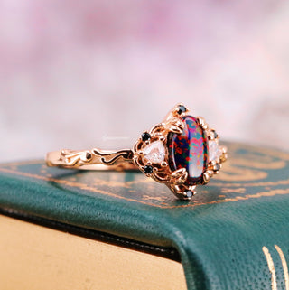 Esme Black Fire Opal & Meteorite Couples Ring Set
