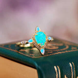 Blue Fire Opal & Crushed Diamond Couples Ring Set