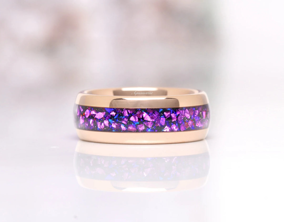 Amethyst & Galaxy Fire Opal Couples Ring