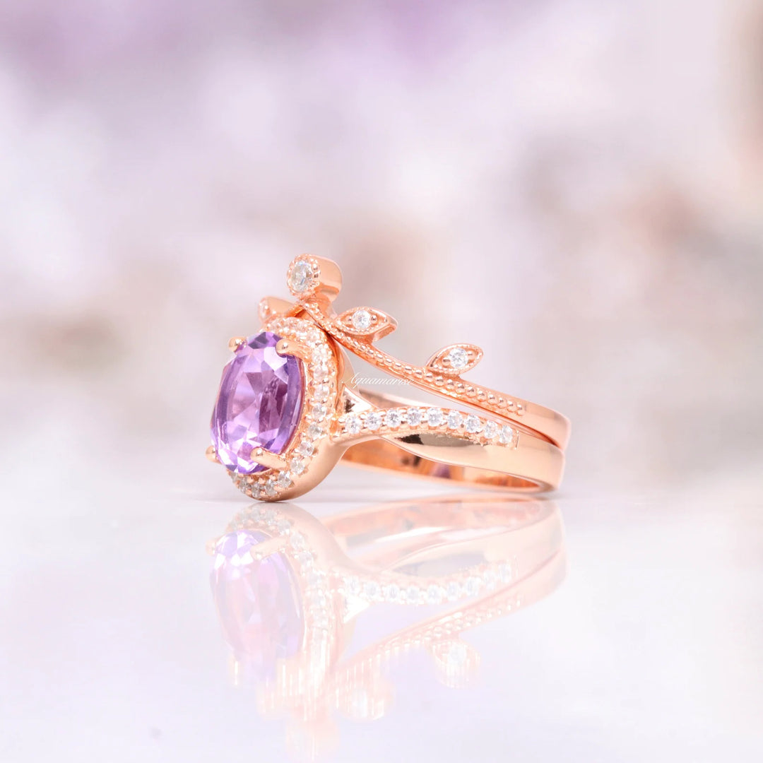 Amethyst & Galaxy Fire Opal Couples Ring