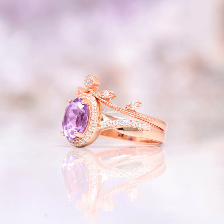 Amethyst & Galaxy Fire Opal Couples Ring