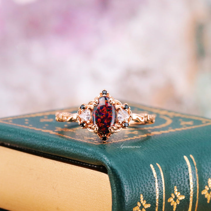 Black Fire Opal & Meteorite Couples Ring